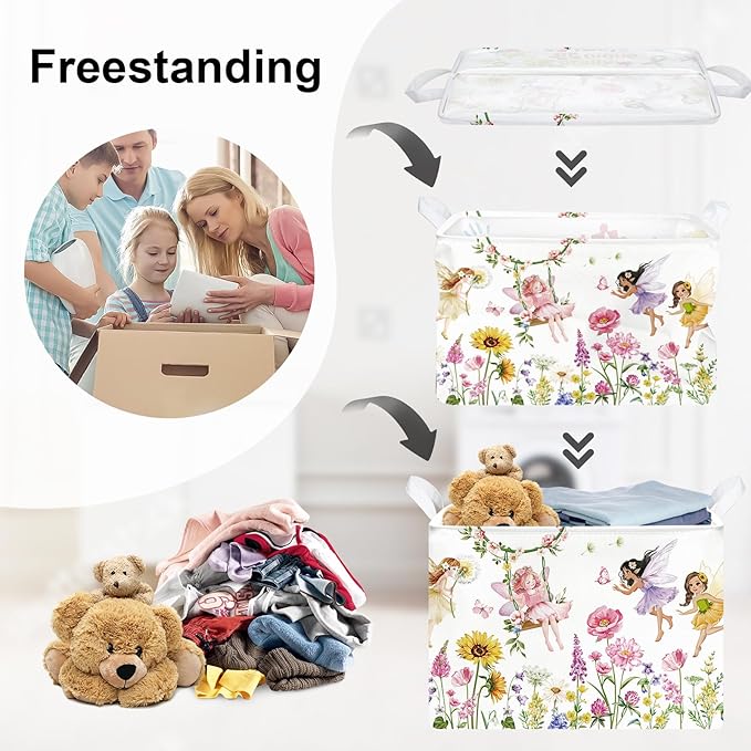 Fantasy Princess Laundry Hamper Colorful Large Storage Basket Collapsible Parents Organizer Kids Toy Clothes Bins for Bedroom, Bathroom, Fairy, 36L
