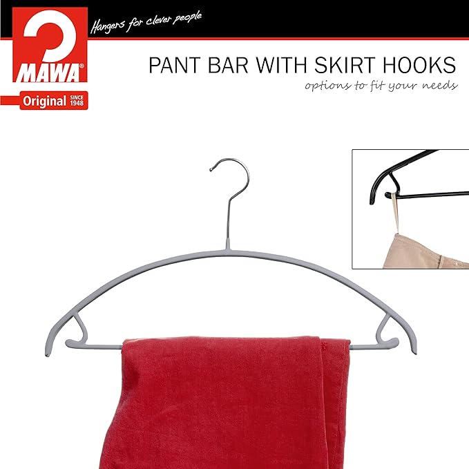 Mawa by Reston Lloyd Non Slip Metal Clothing Hanger, Smooth Shoulder Support with Skirt Hooks/Pant Bar, Model 42-U, Silver, Set of 100