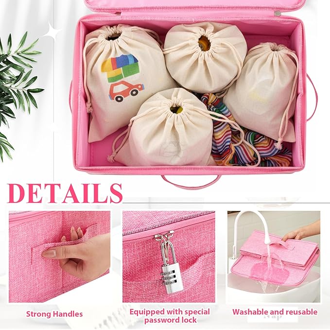 Discreet Lockable Toy Bag Storage Organizer Toy Bag Storage Bins Case with Zipper Lid for Women and Men Clothes Container(Pink,15 x 10 x 6.3 Inch)