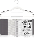 Yolife Cascading Plastic Clothes Hangers 10 Pack with Inner Hook for Vertical Storage, Slim Space Saving Hangers with Non-Slip Pads, 360° Swivel Metal Hook, Versatile, White & Gray