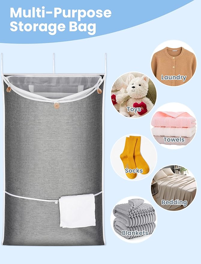 NiHome XXL Hanging Laundry Hamper Bag 39.4"x22.4" with Removable Delicates Bag, 2-in-1 Door Hamper with Dual Hooks, Wide Opening Laundry Bag for Dorm Bedroom Bathroom(Use Together or Separately)