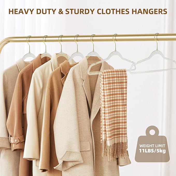 Clear Plastic Hangers - 20 Pack Non-Slip Coat and Clothes Hangers with Bling Glitter for Weddings - Lightweight and Space Saving Closet Organization (Gold Glitter)
