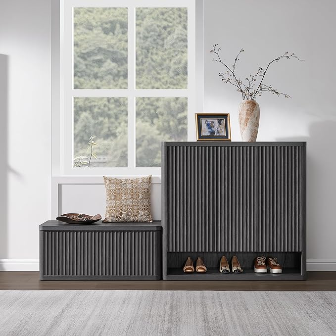 SICOTAS Storage Bench 40.2" Wide Shoe Bench with Lift Top Large Wooden Storage Chest Trunk Modern Blanket Chest with 2 Safety Hinges & Seating for Bedroom Entryway Living Room Hallway