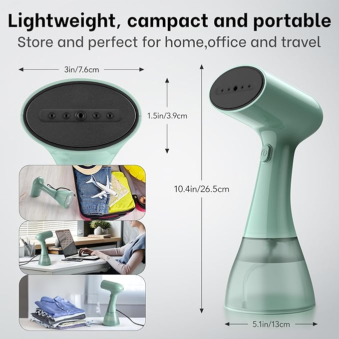 GS01 Steamer for Clothes, clothes steamer handheld with Ultra Large 400ml Water Tank, 1500W High Power, 20S Fast Heat-up,Wrinkle Remover,Portable Handheld Design Travel Steamer (Green)