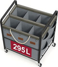 Tajsoon 295L Extra Large Laundry Cart 6 Section, Heavy Duty Laundry Sorter with Lockable Wheels, Laundry Basket with Sturdy Metal Frame, Leather Patchwork Laundry Separated with Removable Bags, Grey