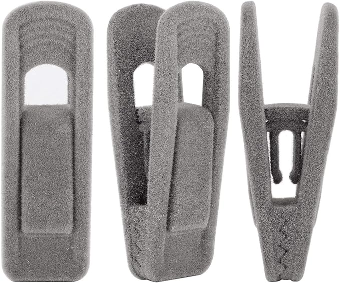 Velvet Hangers Clips 20 Pack, Grey Pants Hangers Velvet Clips, Strong Finger Clips Perfect for Thin Velvet Hangers (Grey)
