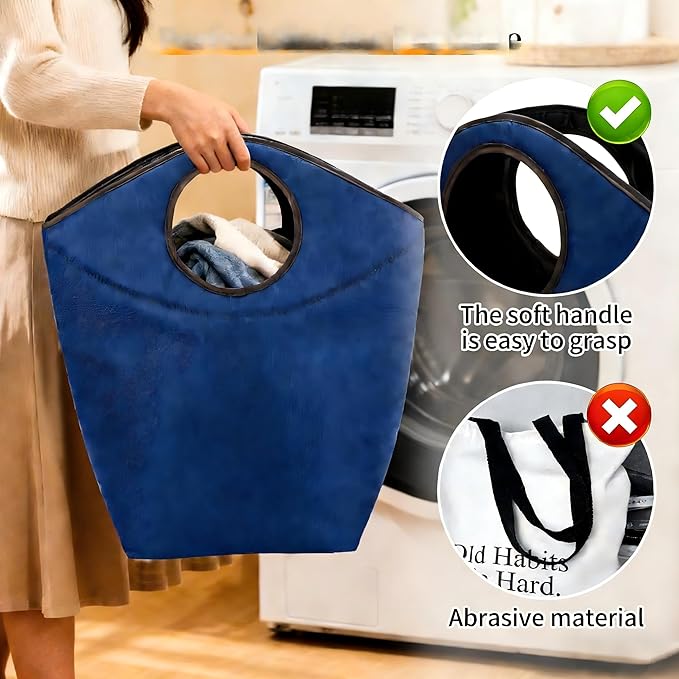 Foldable Storage Hamper Bag with Soft Padded Handle, 17.7x17x9.5inch Multi-Purpose Oxford Fabric Laundry Basket, Collapsible Storage Bag for Home, Bedroom, Dormitory, Travel & Outdoor
