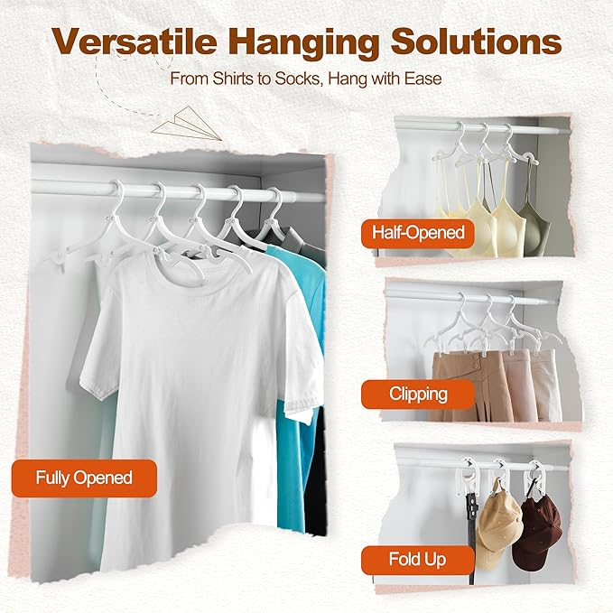 HOUSE DAY Foldable Travel Hangers 20 Pack w/10 Clips, Cruise Essentials 2025, Portable Hangers Collapsible Hanger Plastic, Travel Must Haves for Suitcase, Hotel, RV, Road Trip, Flying, Camping-White