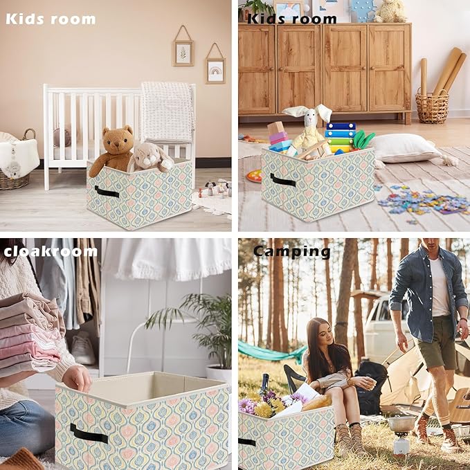 Blue and Pink Preppy Floral Storage Bin Box with Handles, Chinoiserie Grandmillennial Foldable Organizer Basket Toybox for Girls Dorm Bedroom Bathroom Clothes Toys Books