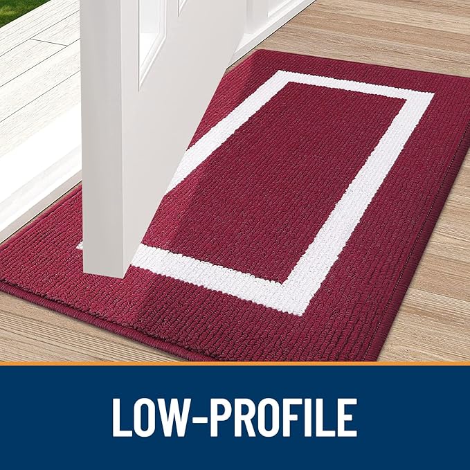 OLANLY Indoor Door Mat, 40x32, Non-Slip Absorbent Resist Dirt Entrance Mat, Washable Low-Profile Inside Entry Doormats for Entryway, Red