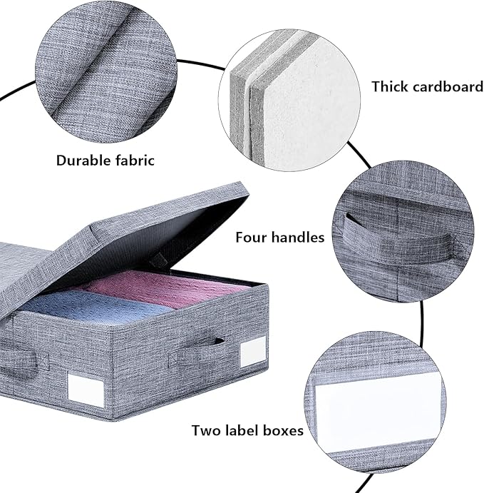 Modern Grey Under Bed Storage Boxes, 2 Pack, 33.1 x 16.1 x 6 Inch, Large Capacity, Durable, Collapsible, Water Resistant