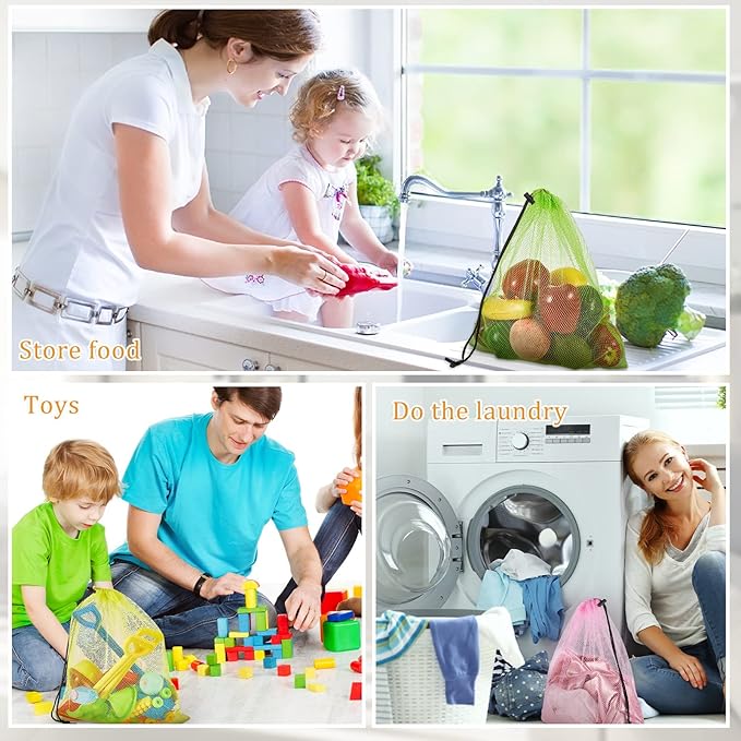 36 Pcs Mesh Laundry Drawstring Bag 13 x 15.5 Inch Mesh Equipment Nylon Net Bag with Cord Lock Closure for Beach Travel Pool Toy Storage