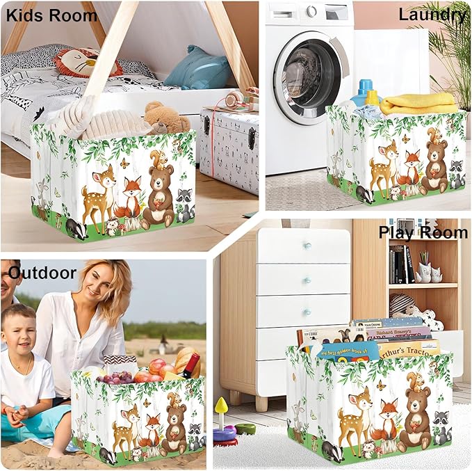 Jungle Animals Laundry Hamper Large Storage Basket Cartoon Wild Zoo Collapsible Parents Organizer Kids Toy Clothes Bins for Bedroom, Bathroom, Bear, 36L
