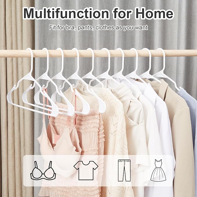 VECELO 100 Pack Plastic Hangers-Clothes Hangers Set with Shoulder Grooves for Closet Space Saving-Heavy Duty Coat Hanger,White