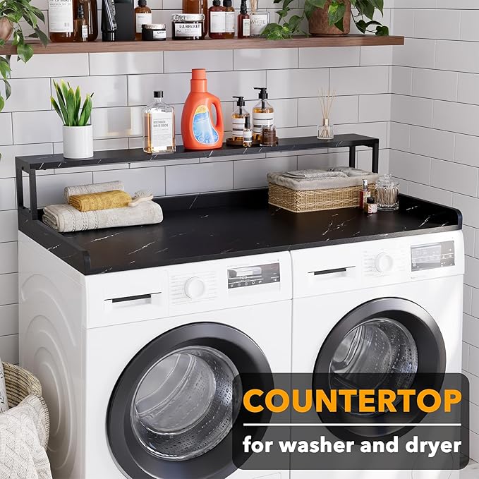 SpaceAid 2-Tier Washer Dryer Countertop, Laundry Topper with Rack Shelf 54" Width x 27.5" Depth x 10" Height Organizer Cover for Washer and Dryer Laundry Hamper Counter Storage (Black Marble)