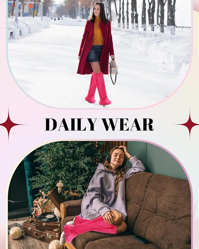 Berlune Faux Fur Fuzzy Leg Warmers Furry Boot Cuff Fur Fluffy Shoes Cover Sleeves for Women Valentines Winter Costumes