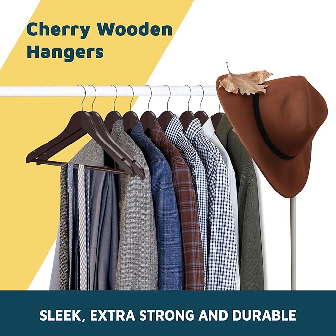 Lifemaster Wooden Hanger Set - 50 Pieces Non-Slip Versatile Closet Space-Saving Hanger Set for Suit, Coat, Camisole, Jacket, Pants, and Dresses with 360° Swivel Hook - Cherry