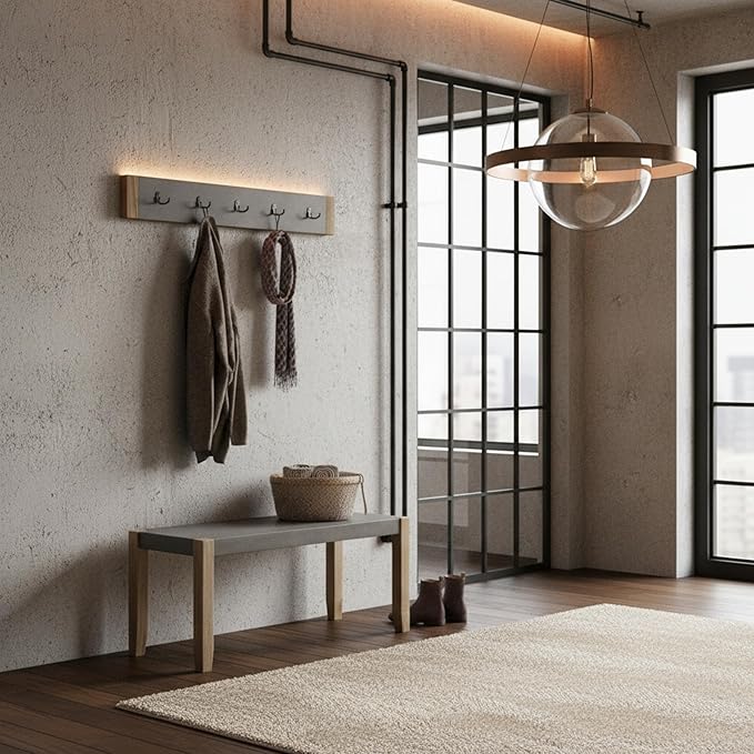 Alaterre Furniture Newport 40" Coat Hook and Faux Concrete Bench Set