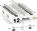 12 Quality Pants Hangers Heavy Duty Add-on Skirt/Slack Metal Hanger, Extra Wide Adjustable Clips, Multi Stackable Add on Hangers, Chrome, Jeans, Bottoms (12)