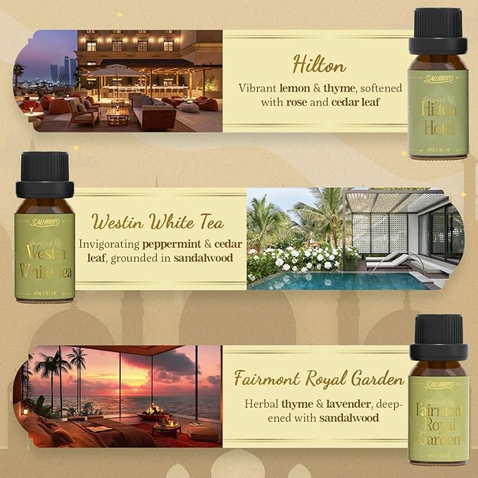 SALUBRITO Luxury Hotel Fragrance Oil Set for Diffuser, Premium Essential Oil - Inspired by Classic Hotel Scents Re-Imagined, Gift for Women and Men