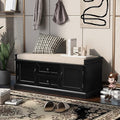 Knocbel 42.5" Entry Storage Bench with Removable Cushion, 2 Drawers and 2 Cabinets, Entryway Hallway Foyer Shoe Bench End of Bed Bench with Aluminum Handles, 200lbs Weight Capacity (Black)