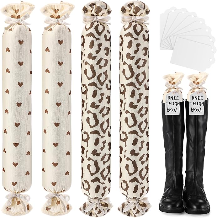 2 Pairs Boot Shaper Stands with 8 Labels Cotton Tall Boot Inserts for Closet Organization