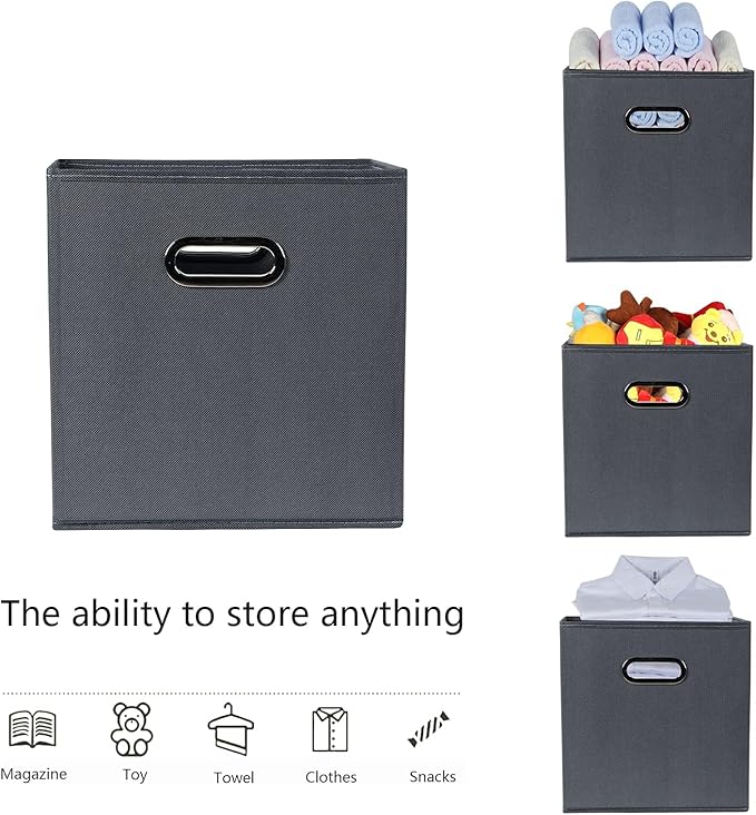 Fabric storage bins Cubes, Fabric Cube Organizer with Handle, Foldable Cube Bins for Cloth or Accessary Storage, 11x11x11, Set of 10, (Gray)
