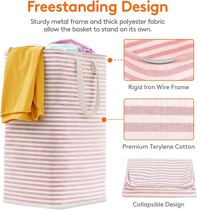 Lifewit 3 Pack Laundry Hamper Large Collapsible Laundry Baskets, Freestanding Waterproof Clothes Hamper with Easy Carry Handles in Laundry Room Bedroom Bathroom College Dorm, Pink, 3 x 80L