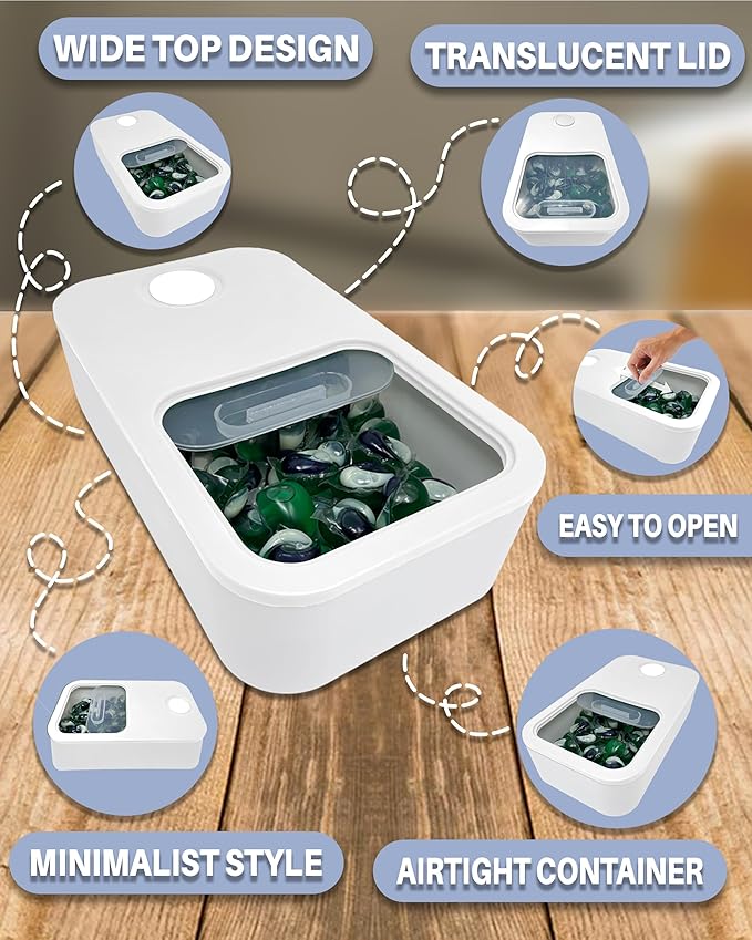 Skywin Large Laundry Pods Container with Slide Lid, 2 Pack Laundry Pod Holder 15 x 8.7 x 4.5 In, Holds 11 lbs OR 120-150 Pods (White)