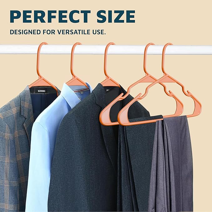 Lifemaster Plastic Clothes Hangers – Heavy Duty Hanger Set, for Organizing Clothes, Dresses, and Coat, Holds Up to 5 lbs, Space-Saving Hangers with Non-Slip Shoulder Grooves, Pack of 100, Orange