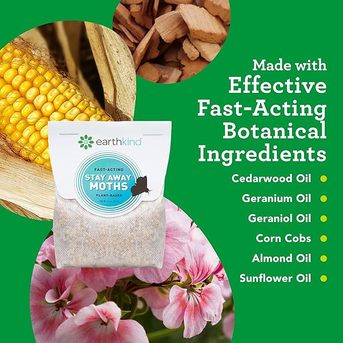 EarthKind Stay Away Moths - Moth Deterrent for Closet, Pantry & More - DIY Pest Control Pouches for Moths - with Cedarwood Oil & Geranium Oil - 12-Pack