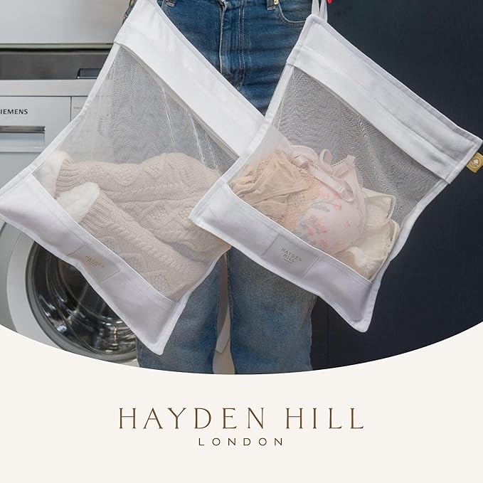 Hayden Hill Luxury Organic Cotton Mesh Laundry Bags For Delicates - Set of 2 Large & Small - Garment Bags For Washing Machine - Bra and Lingerie Wash Bag - Carbon Neutral