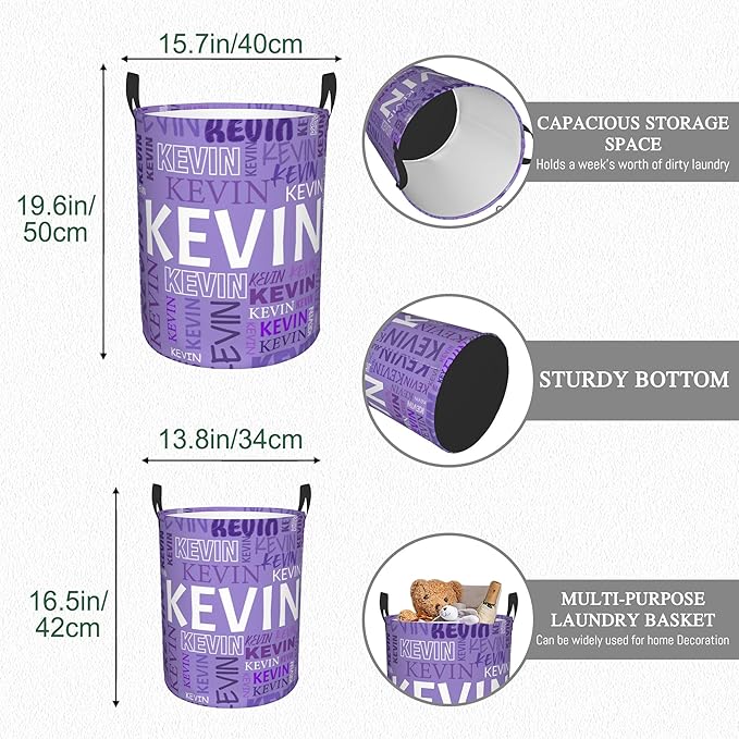 Custom Name Laundry Hamper, Personalized Dirty Clothes Hamper with Name for Bathroom Bedrooms Clothes Storage Organizer, Personalized Gifts for Boys Girls Men Women