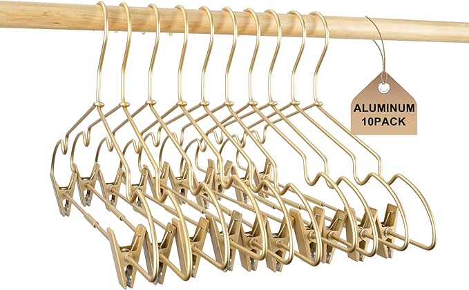 12.5" Gold Metal Baby Clothes Clips Hanger Children Kids Coat Hanger Display and Storage 10Pack