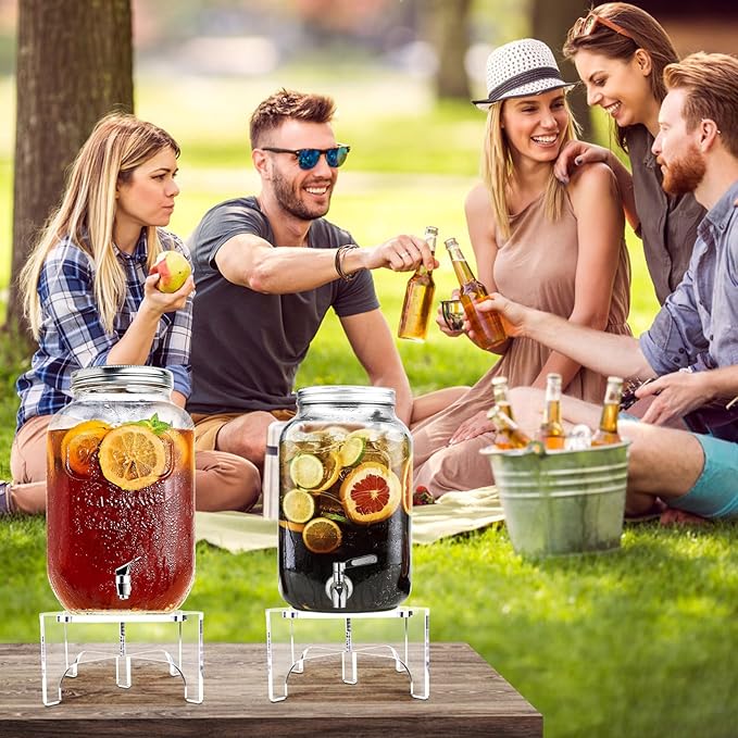 2Pcs Glass Drink Dispenser Stand, Acrylic Stands,Fit Max 8.7 Inch Diameter of Beverage Dispenser Holder, Water Dispenser Stand for Parties and Events, Plant Stands, Cake Stand