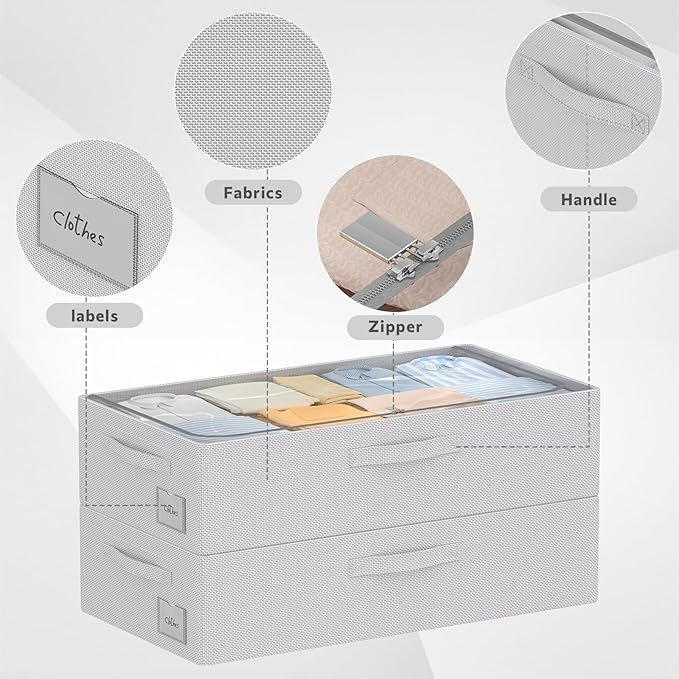 CYhom 3Pcs Under Bed Storage Bins with Metal Frame - Shoe Organizer for Closet with Clear Cover Oxford Fabric Sturdy Underbed Container Foldable Stackable Clothes Organizer (Grey, 23.5x11.8x6.3)