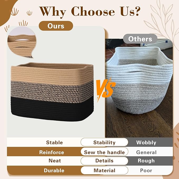 Baskets for Organizing,Storage Baskets,3 Pack Baskets for Shelfves,15"×10"×9" Woven Basket,toy storage bins,bins for organization