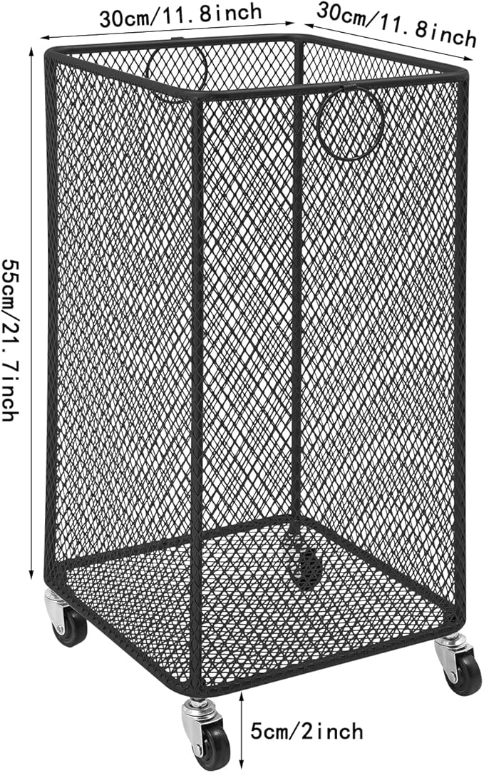 Rolling Laundry Basket Cart, Metal Laundry Hamper with Wheels, Laundry Organizer Basket Cart, Clothes Storage Organizer Hamper for Living Room,Bathroom,Closet (Black, Square)