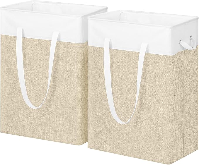 Stero Fabric Laundry Hamper 2 PACK, 75L Large Laundry Basket with Handles, Collapsible Dirty Clothes Hamper for Laundry Dorm, Bedroom, Bathroom, White&Beige