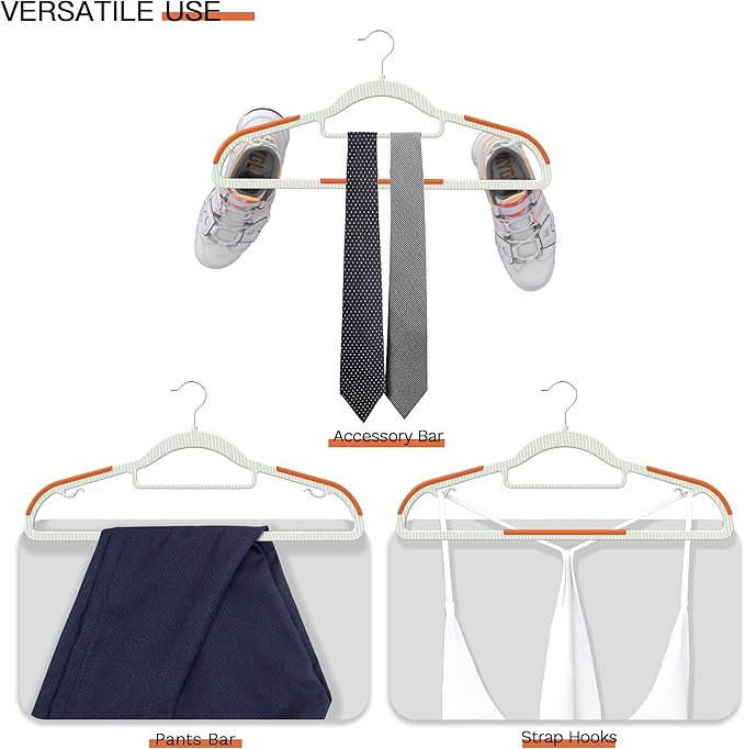 40 Pack Heavy Duty Plastic Hangers, Non Slip Clothes Hangers with Rubber Pads and 360° Hook - Thin Space Saving Hanger, Closet Organizer for Shirt, Pants, Suit, Skirt, Coat - Orange