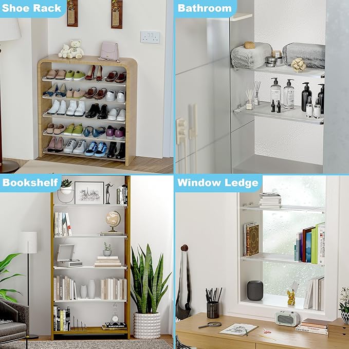 Rod Closet Shelves,Expandable-Large Metal Storage Racks,3 Packs DIY Dividers Separators for Cabinet Wardrobe Cupboard Pantry Kitchen Bathroom (Silver,7.9" D x 17"-31" W,3PCS)