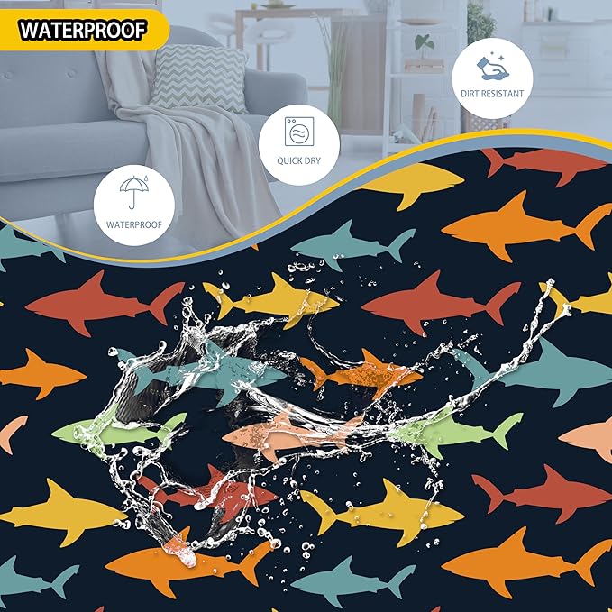 Colorful Shark Laundry Basket Cartoon Pictures Foldable Oxford Cloth Funny Tote Bag Laundry Hamper Clothes Storage Bucket Toy Organizer For Bathroom/Laundry Storage/Bedroom 18.9x16.5 In