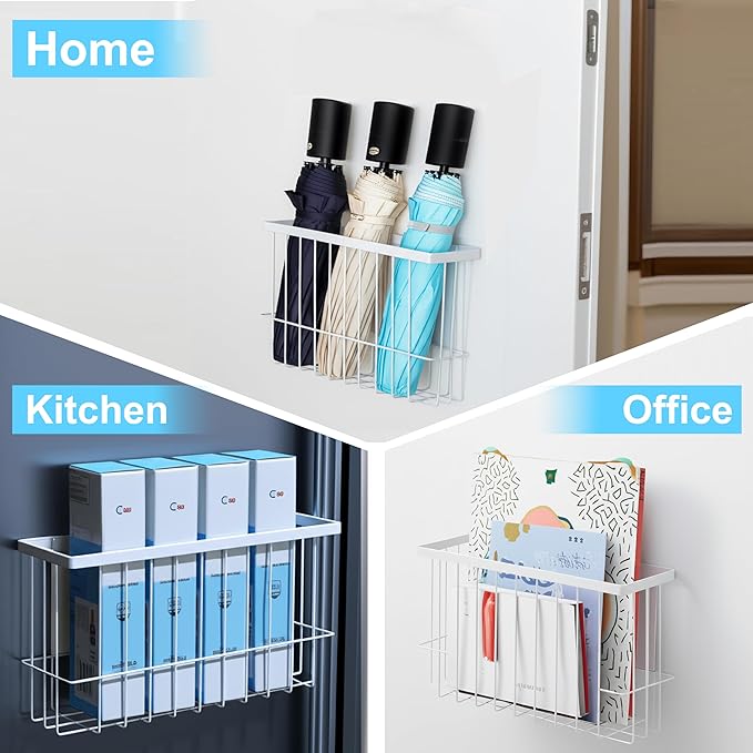 2 Pack Magnetic Basket, Dryer Ball Holder for Laundry Room Organization, Magnetic Lint Bin Storage Wool Dryer Balls and Socks, Lron Dryer Ball Container for Laundry Room Storage, White (No Balls)