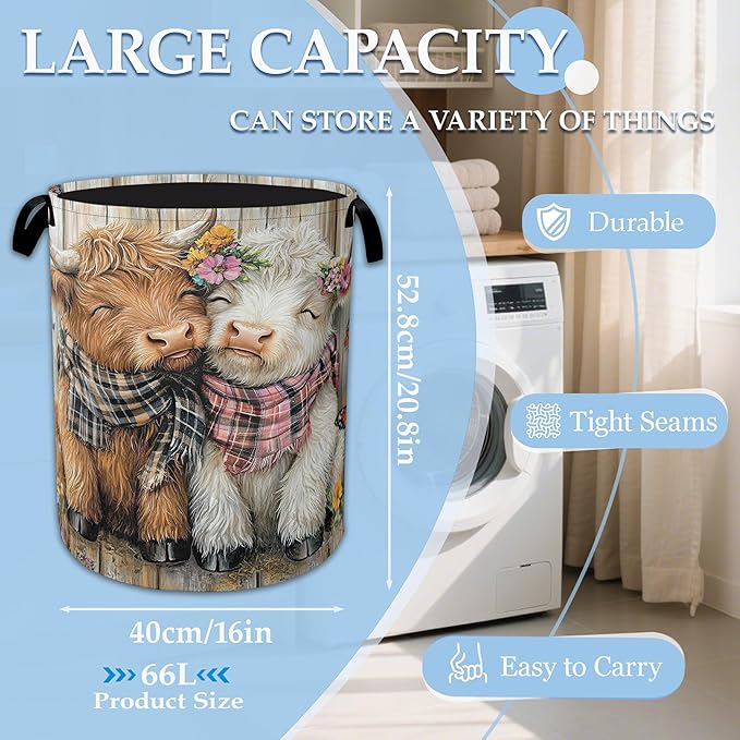 Cute Highland Cow Laundry Basket Collapsible Oxford Organizer Basket for Storage Bin Toy Bins Gift Baskets Bedroom Clothes Children Nursery Hamper 16" X 20.8"