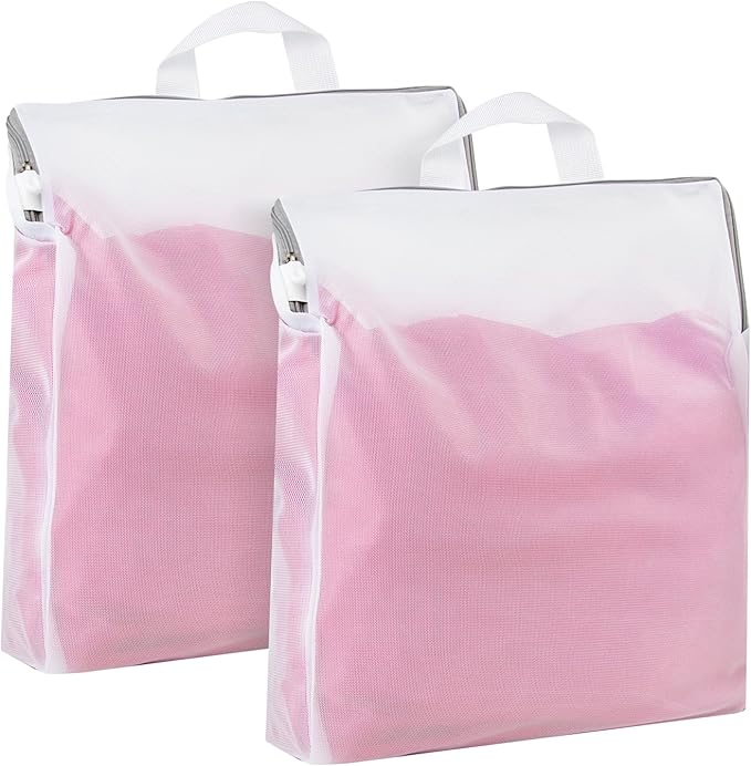 Muka 2 Pcs Mesh Laundry Bag with Handles, Side Widening, Large Opening with Zipper.-M
