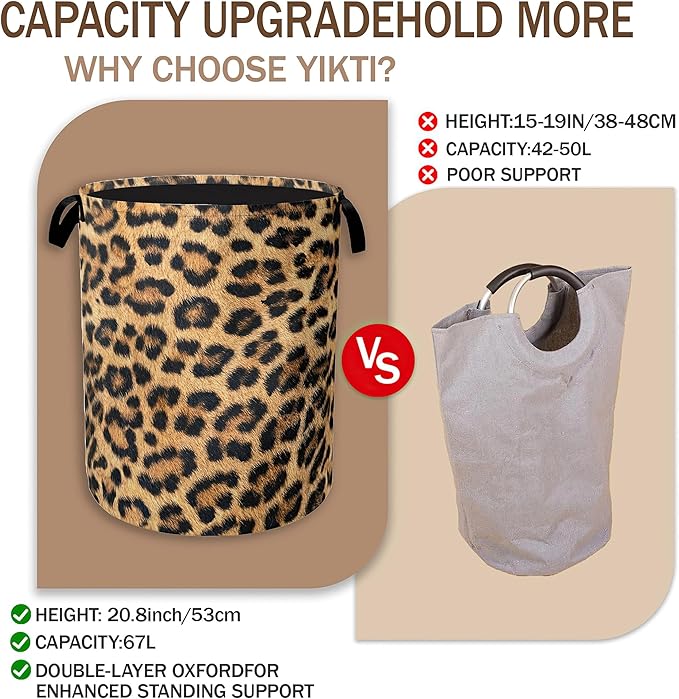 Laundry Hamper,Classic Leopard Laundry Basket,Wildlife Fur Print Portable Collapsible Laundry Room Organization Storage for Dorm Room,Nursery,Bathroom,Bedroom,16x20 Inch