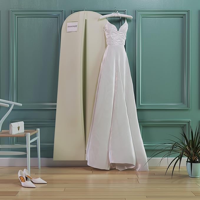 HANGERWORLD 72inch Breathable Wedding Gown Long Dress Hanging Garment Bag Cover for Closet Storage (Ivory)