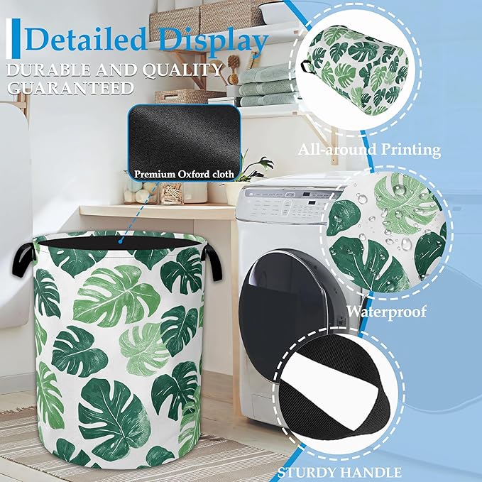 Palm Leaves Laundry Basket Collapsible Laundry Hamper Clothes Toy Storage Bin for Bathroom Bedroom Room Decor 16" X 20.8"