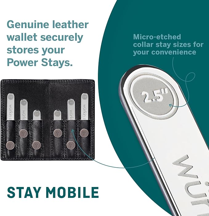 Würkin Stiffs Assorted Power Stays Magnet Collar Stay Travel Set Leather Wallet Case | Gift for Men | Seen on Shark Tank