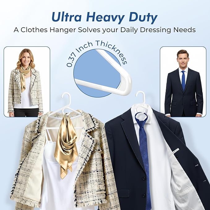 HOUSE DAY Quality Plastic Clothes Hangers 12 Pack – Super Heavy Duty 20lb Capacity Thick Strong Closet Hangers White for Adult Clothing – Durable for Coats, Jackets, Jeans, Pants